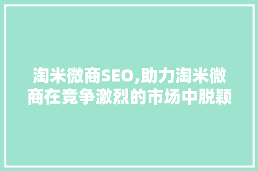 淘米微商SEO,助力淘米微商在竞争激烈的市场中脱颖而出