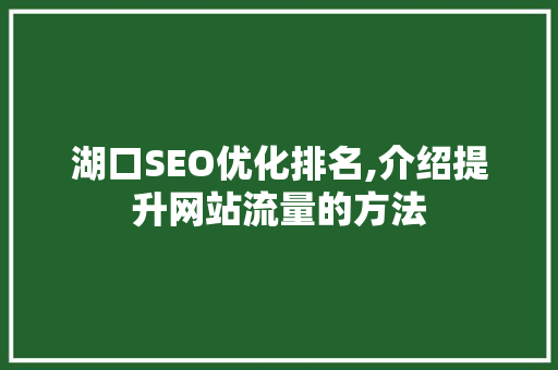 湖口SEO优化排名,介绍提升网站流量的方法