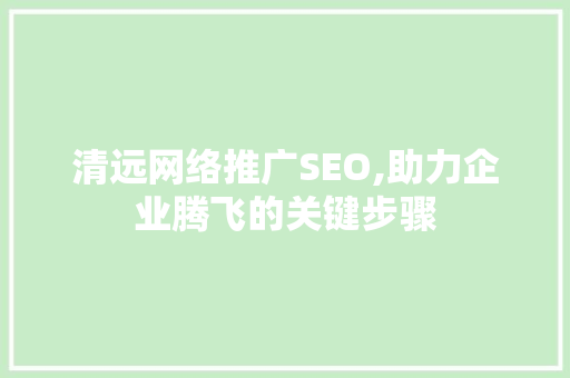 清远网络推广SEO,助力企业腾飞的关键步骤
