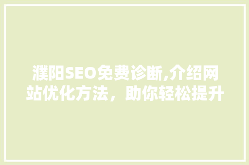 濮阳SEO免费诊断,介绍网站优化方法，助你轻松提升网站排名