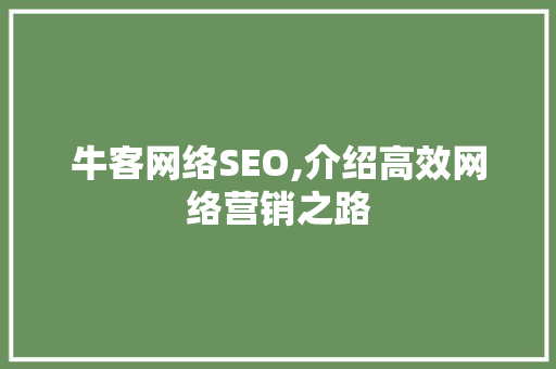 牛客网络SEO,介绍高效网络营销之路