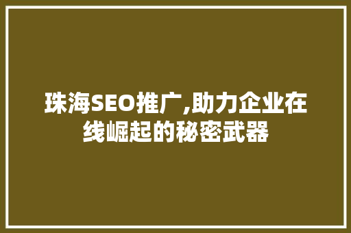 珠海SEO推广,助力企业在线崛起的秘密武器