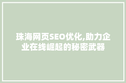 珠海网页SEO优化,助力企业在线崛起的秘密武器