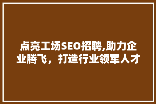 点亮工场SEO招聘,助力企业腾飞，打造行业领军人才队伍