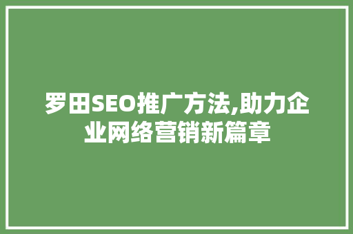 罗田SEO推广方法,助力企业网络营销新篇章