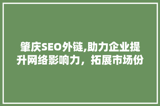 肇庆SEO外链,助力企业提升网络影响力，拓展市场份额