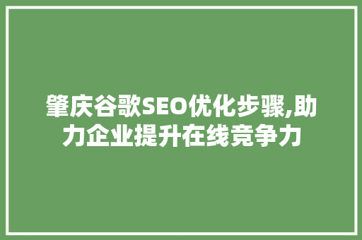 肇庆谷歌SEO优化步骤,助力企业提升在线竞争力