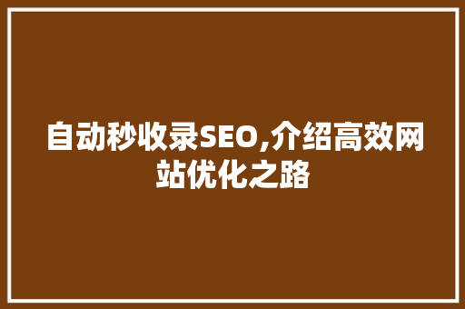 自动秒收录SEO,介绍高效网站优化之路