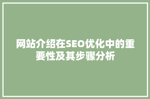 网站介绍在SEO优化中的重要性及其步骤分析