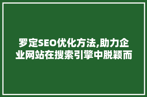 罗定SEO优化方法,助力企业网站在搜索引擎中脱颖而出