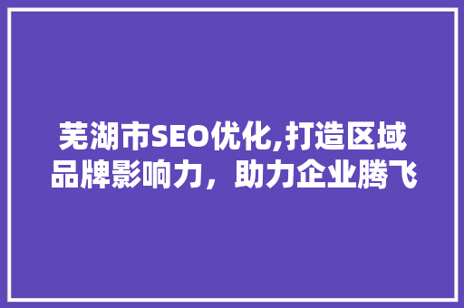 芜湖市SEO优化,打造区域品牌影响力，助力企业腾飞