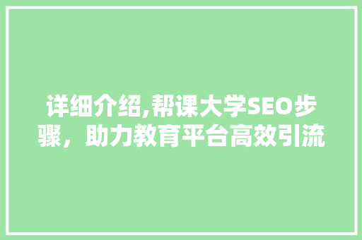 详细介绍,帮课大学SEO步骤，助力教育平台高效引流