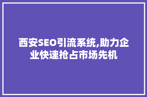 西安SEO引流系统,助力企业快速抢占市场先机