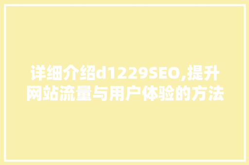 详细介绍d1229SEO,提升网站流量与用户体验的方法