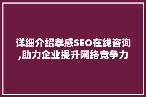 详细介绍孝感SEO在线咨询,助力企业提升网络竞争力