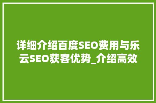 详细介绍百度SEO费用与乐云SEO获客优势_介绍高效网络营销之路
