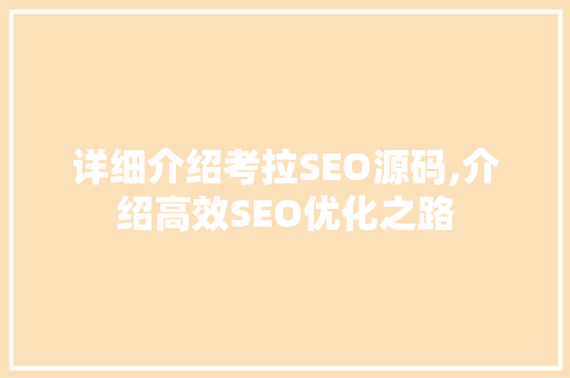 详细介绍考拉SEO源码,介绍高效SEO优化之路