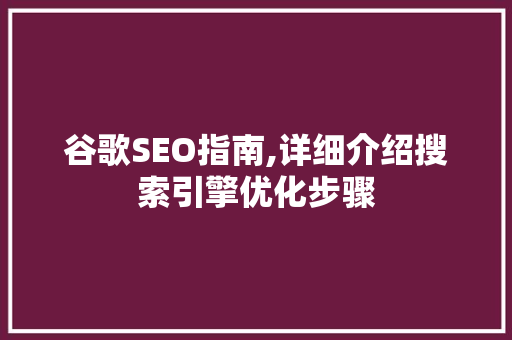 谷歌SEO指南,详细介绍搜索引擎优化步骤