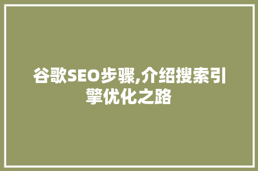 谷歌SEO步骤,介绍搜索引擎优化之路