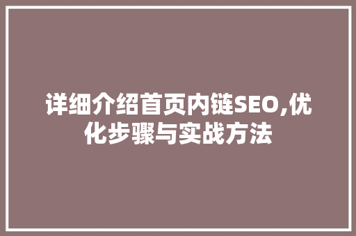 详细介绍首页内链SEO,优化步骤与实战方法
