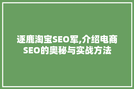 逐鹿淘宝SEO军,介绍电商SEO的奥秘与实战方法