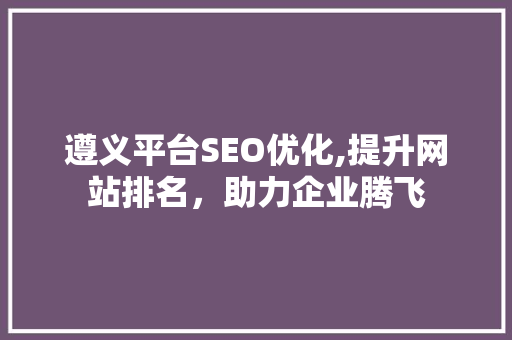 遵义平台SEO优化,提升网站排名，助力企业腾飞