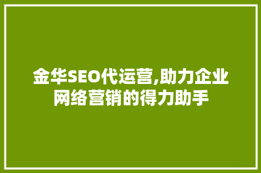 金华SEO代运营,助力企业网络营销的得力助手