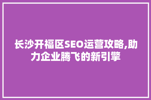 长沙开福区SEO运营攻略,助力企业腾飞的新引擎