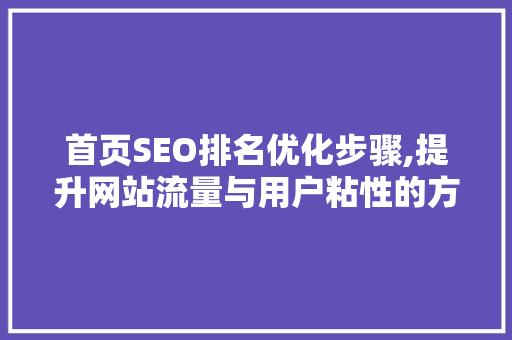 首页SEO排名优化步骤,提升网站流量与用户粘性的方法
