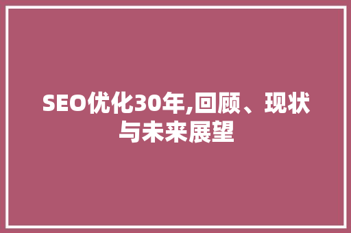SEO优化30年,回顾、现状与未来展望