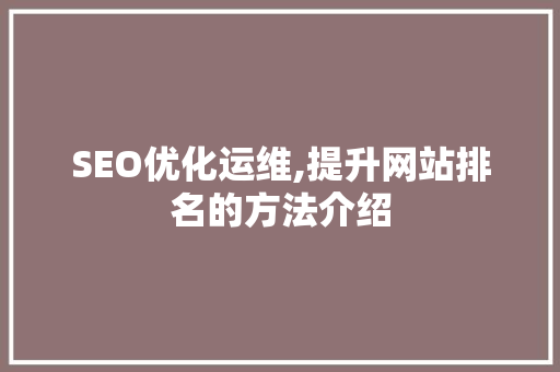 SEO优化运维,提升网站排名的方法介绍