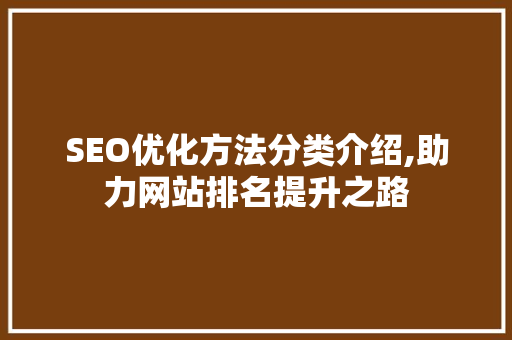 SEO优化方法分类介绍,助力网站排名提升之路