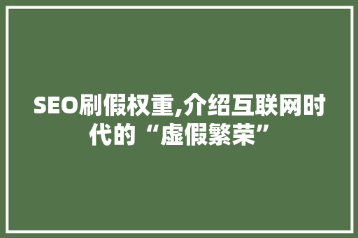 SEO刷假权重,介绍互联网时代的“虚假繁荣”