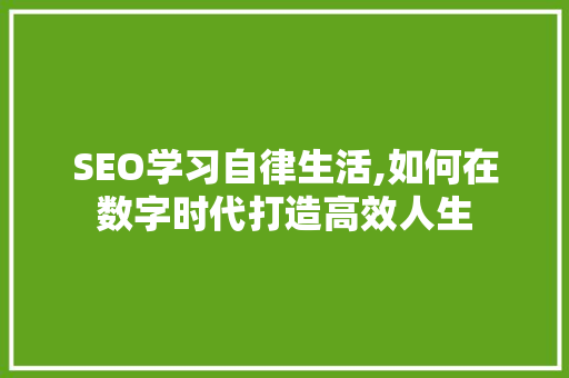 SEO学习自律生活,如何在数字时代打造高效人生