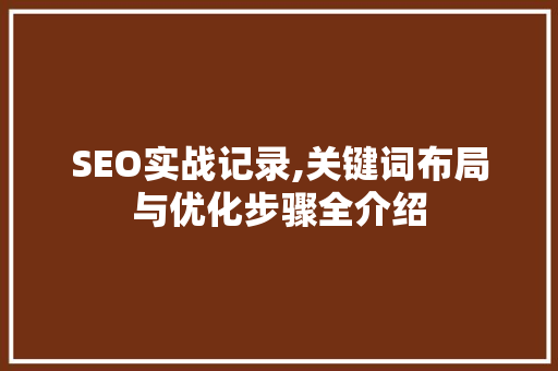 SEO实战记录,关键词布局与优化步骤全介绍