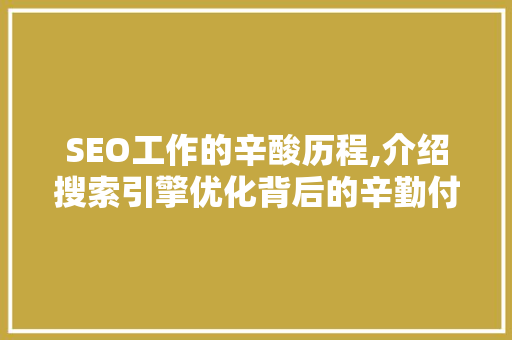 SEO工作的辛酸历程,介绍搜索引擎优化背后的辛勤付出