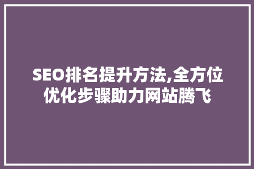 SEO排名提升方法,全方位优化步骤助力网站腾飞