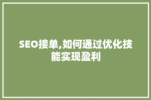 SEO接单,如何通过优化技能实现盈利