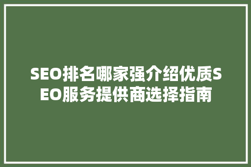 SEO排名哪家强介绍优质SEO服务提供商选择指南