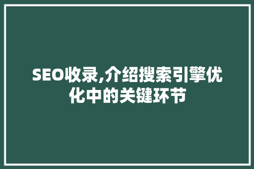 SEO收录,介绍搜索引擎优化中的关键环节