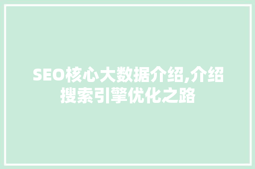 SEO核心大数据介绍,介绍搜索引擎优化之路