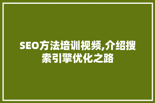 SEO方法培训视频,介绍搜索引擎优化之路