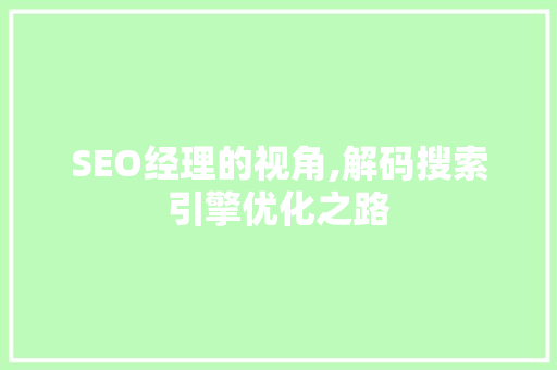 SEO经理的视角,解码搜索引擎优化之路