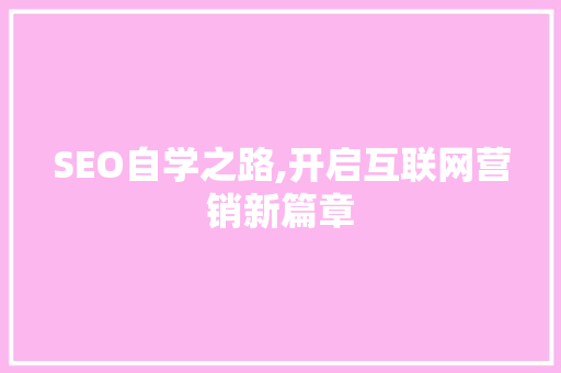 SEO自学之路,开启互联网营销新篇章