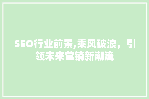 SEO行业前景,乘风破浪，引领未来营销新潮流