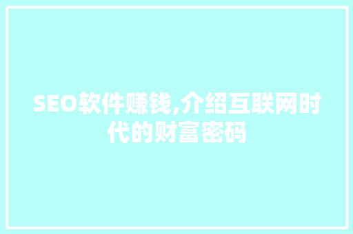 SEO软件赚钱,介绍互联网时代的财富密码