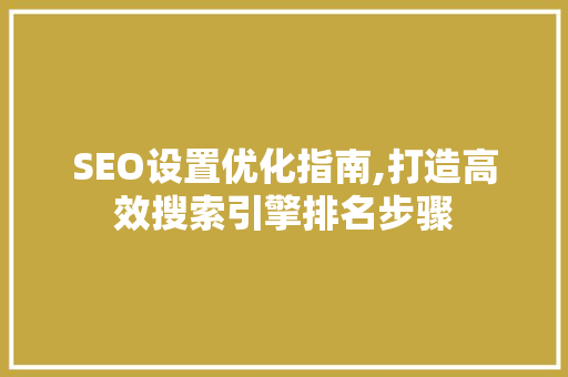 SEO设置优化指南,打造高效搜索引擎排名步骤