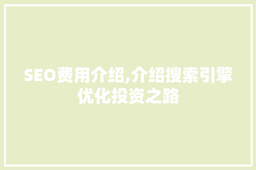 SEO费用介绍,介绍搜索引擎优化投资之路