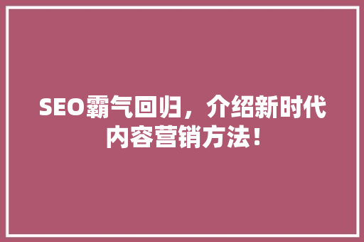 SEO霸气回归，介绍新时代内容营销方法！