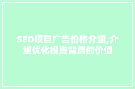 SEO项目广告价格介绍,介绍优化投资背后的价值